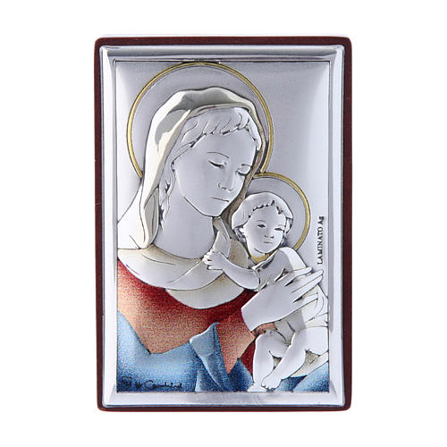 Obraz Madonna i Dzieciątko Jezus bilaminat kolorowy tył z prestiżowego drewna 6x4 cm 1