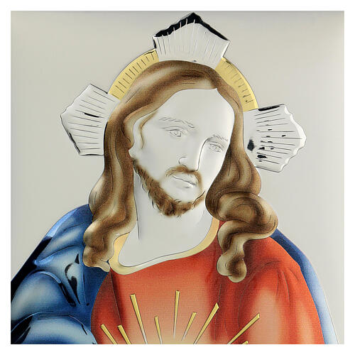Sacred Heart of Jesus painting in laminboard with refined wooden back 26X19 cm 2