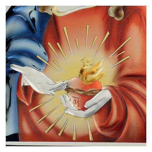 Sacred Heart of Jesus painting in laminboard with refined wooden back 26X19 cm 3
