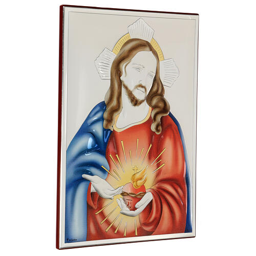 Sacred Heart of Jesus painting in laminboard with refined wooden back 26X19 cm 4