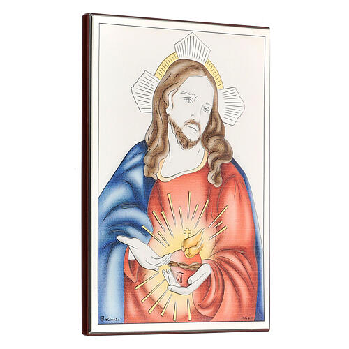Sacred Heart of Jesus painting in laminboard with refined wooden back 18X13 cm 2
