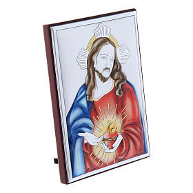 Cadre Sacré Coeur de Jésus en bi-laminé avec support en bois massif 11x8 cm