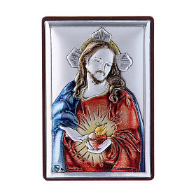 Holy Heart of Jesus painting in laminboard with refined wooden back 6X4 cm