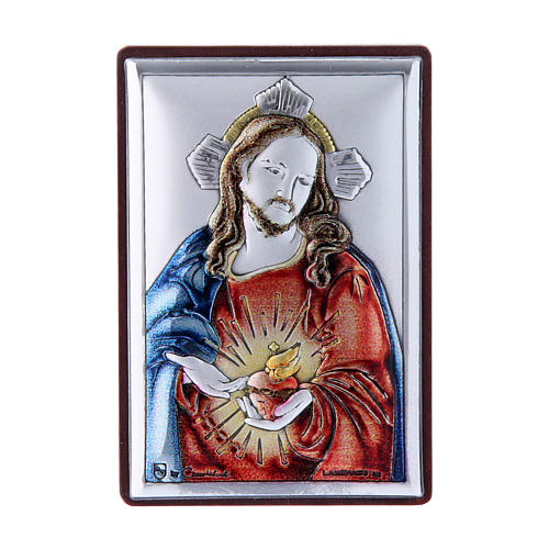 Holy Heart of Jesus painting in laminboard with refined wooden back 6X4 cm 1