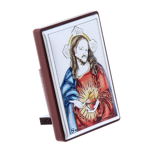 Holy Heart of Jesus painting in laminboard with refined wooden back 6X4 cm 2