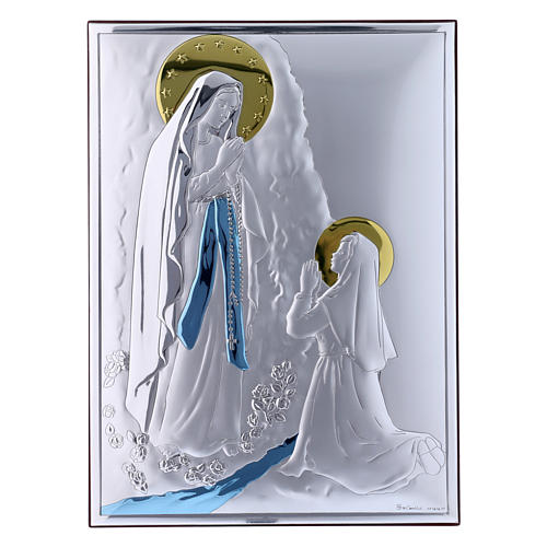 Cuadro de bilaminado con parte posterior de madera preciosa Virgen de Lourdes 26x19 cm 1