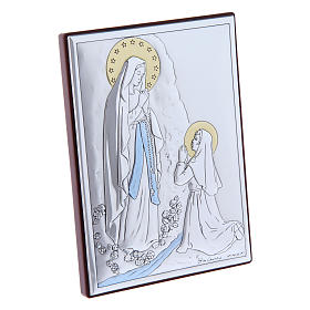 Our Lady of Lourdes painting in laminboard with refined wooden back 11X8 cm
