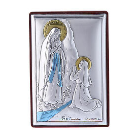 Bild aus Bilaminat der Muttergottes von Lourdes mit Rűckseite aus edlem Holz, 6 x 4 cm