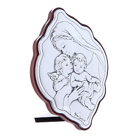 Cadre 10x7 cm en bi-laminé avec support amande en bois massif Vierge Enfant et ange