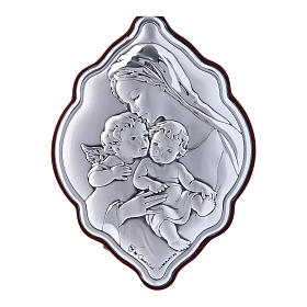 Obraz Maryja Dzieciątko Jezus i Anioł bilaminat tył z prestiżowego drewna 10x7 cm forma nieregularna