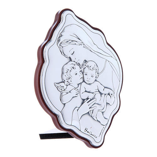 Obraz Maryja Dzieciątko Jezus i Anioł bilaminat tył z prestiżowego drewna 10x7 cm forma nieregularna 2