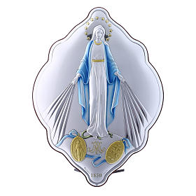 Immaculate Mary oval embroidered painting with refined wooden back 31X21 cm