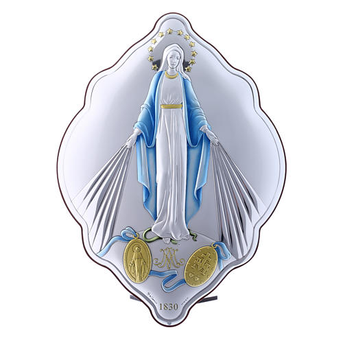 Immaculate Mary oval embroidered painting with refined wooden back 31X21 cm 1