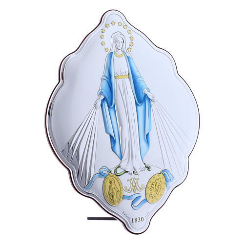Immaculate Mary oval embroidered painting with refined wooden back 31X21 cm 2