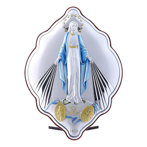 Immaculate Mary oval embroidered painting with refined wooden back 21X14 cm 1