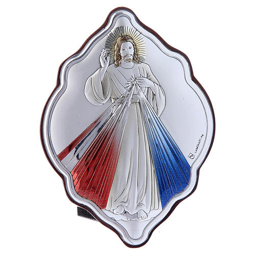 Bild aus Bilaminat vom barmherzigen Jesus mit Rűckseite aus edlem Holz, 10 x 7 cm 1
