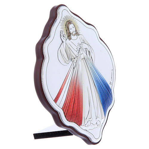 Bild aus Bilaminat vom barmherzigen Jesus mit Rűckseite aus edlem Holz, 10 x 7 cm 2