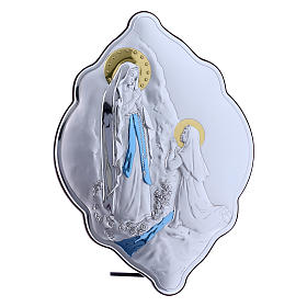 Our Lady of Lourdes painting in laminboard with refined wooden back 31X21 cm