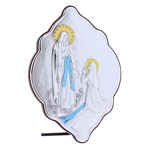 Our Lady of Lourdes painting in laminboard with refined wooden back 21X14 cm 2