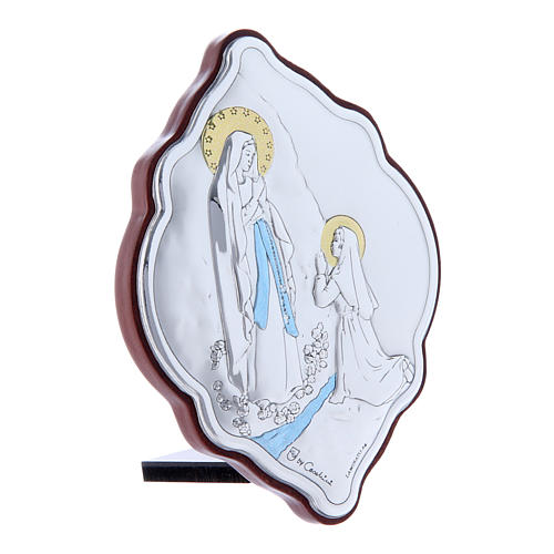 Our Lady of Lourdes painting in laminboard with refined wooden back 10X7 cm 2