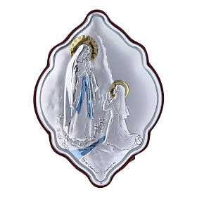 Cuadro bilaminado parte posterior madera preciosa Virgen de Lourdes  10x7 cm