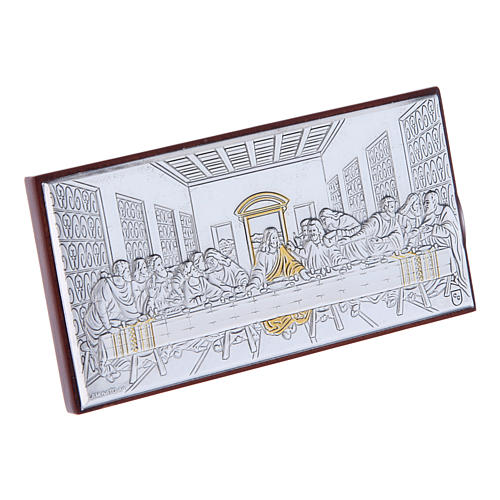 The Last Supper painting in laminboard with refined wooden back 4,7X9,4 cm 2