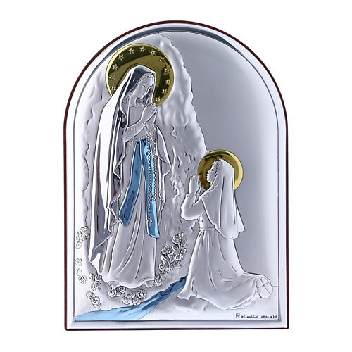 Bild aus Bilaminat mit Rűckseite aus edlem Holz und Madonna von Lourdes, 18 x 13 cm 1