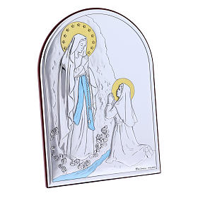 Cuadro bilaminado parte posterior madera preciosa Virgen de Lourdes 18x13 cm