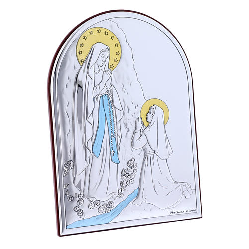 Our Lady of Lourdes painting in laminboard with refined wooden back 18X13 cm 2