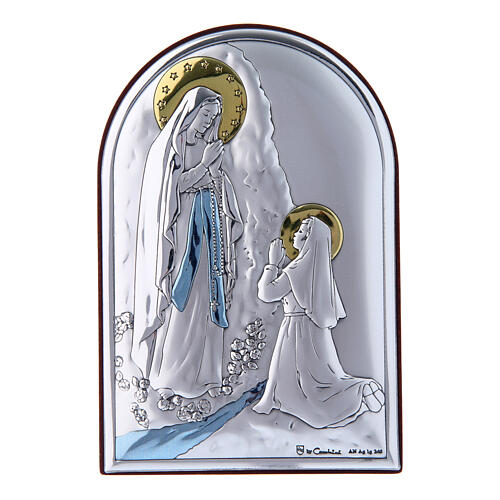 Bild aus Bilaminat der Muttergottes von Lourdes mit Rűckseite aus edlem Holz, 12 x 8 cm 1