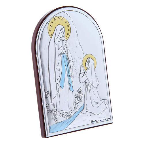 Bild aus Bilaminat der Muttergottes von Lourdes mit Rűckseite aus edlem Holz, 12 x 8 cm 2