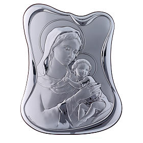 Our Lady with Baby Jesus painting in laminboard with refined wooden back 32,8X25 cm