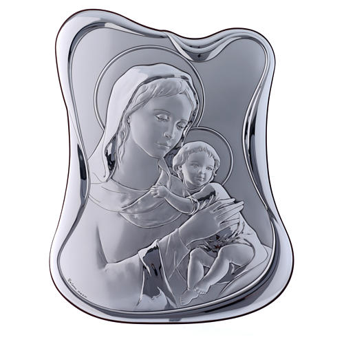 Our Lady with Baby Jesus painting in laminboard with refined wooden back 32,8X25 cm 1
