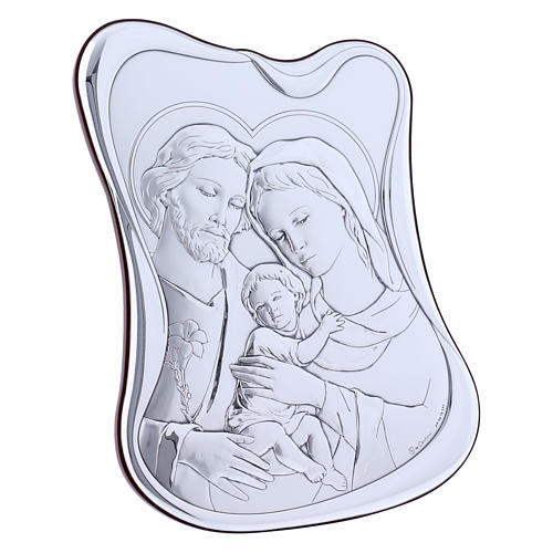 Holy Family painting in laminboard with refined wooden back 21,6X16,3 cm 2