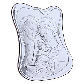 Holy Family painting in laminboard with refined wooden back 21,6X16,3 cm