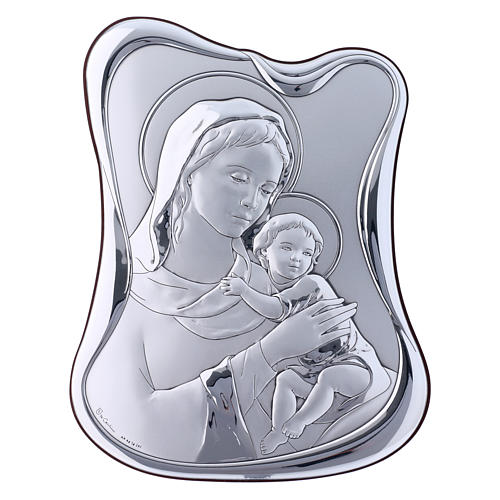 Our Lady with Baby Jesus painting in laminboard with refined wooden back 21,6X16,3 cm 1