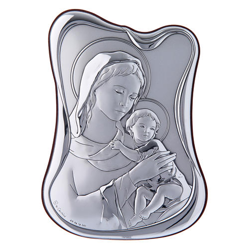 Our Lady with Baby Jesus painting in laminboard with refined wooden back 14X10 cm 1