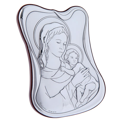 Our Lady with Baby Jesus painting in laminboard with refined wooden back 14X10 cm 2