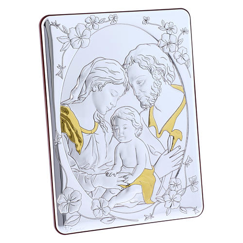 Holy Family painting finished in gold, made of laminboard with refined wooden back 21,6X16,3 cm 2