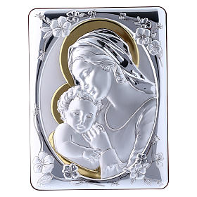 Our Lady with Baby Jesus painting finished in gold, made of laminboard with refined wooden back 21,6X16,3 cm
