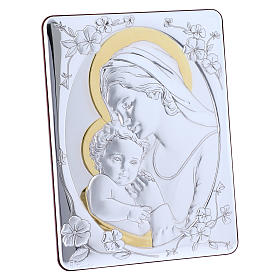 Our Lady with Baby Jesus painting finished in gold, made of laminboard with refined wooden back 21,6X16,3 cm