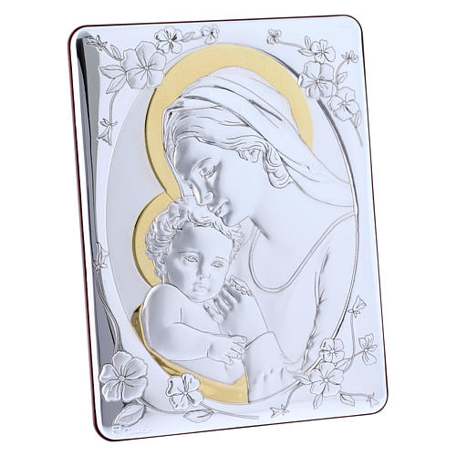 Our Lady with Baby Jesus painting finished in gold, made of laminboard with refined wooden back 21,6X16,3 cm 2
