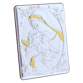 Our Lady with Baby Jesus and Angel painting finished in gold, made of laminboard with refined wooden back 21,6X16,3 cm