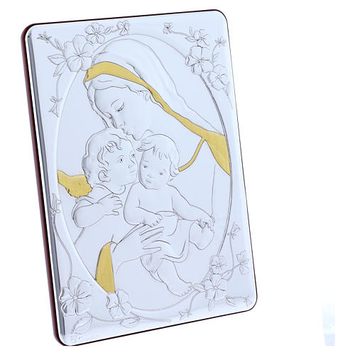 Our Lady with Baby Jesus and Angel painting finished in gold, made of laminboard with refined wooden back 21,6X16,3 cm 5
