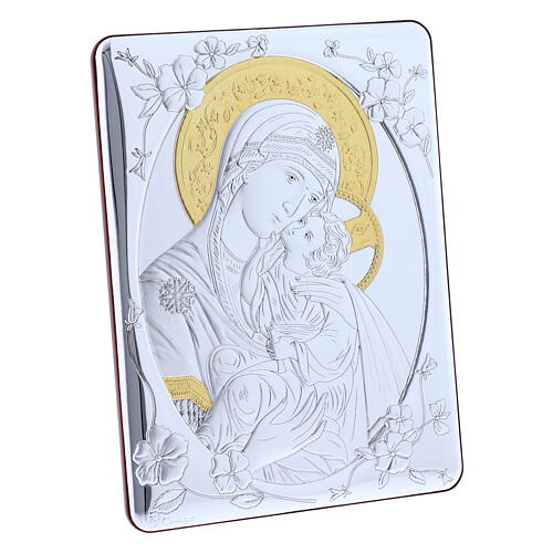 Bild aus Bilaminat der Madonna der Zärtlichkeit mit goldfarbenen Verzierungen und Rűckseite aus edlem Holz, 21,6 x 16,3 cm 2