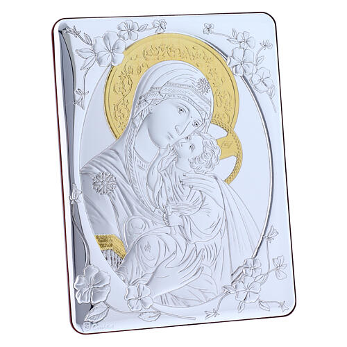 Bild aus Bilaminat der Madonna der Zärtlichkeit mit goldfarbenen Verzierungen und Rűckseite aus edlem Holz, 21,6 x 16,3 cm 5