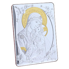 Cuadro bilaminado parte posterior madera preciosa detalles oro Virgen Ternura 21,6x16,3 cm
