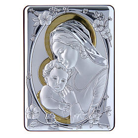 Our Lady with Baby Jesus painting finished in gold, made of laminboard with refined wooden back 14x10 cm