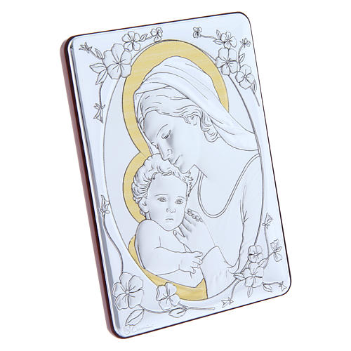 Our Lady with Baby Jesus painting finished in gold, made of laminboard with refined wooden back 14x10 cm 2