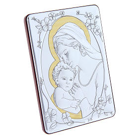 Our Lady with Baby Jesus painting finished in gold, made of laminboard with refined wooden back 14x10 cm